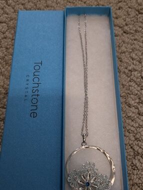 Touchstone Crystal Silver Necklace with Blue Accent and Clear Crystals